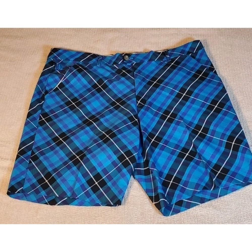 Royal & Awesome Men's golf shorts Sz 40 Blue Plaid Belt Loops 10.5" inseam